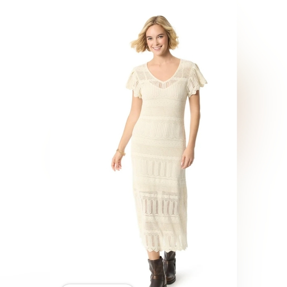 Jessica Simmpson Elegant Cream Knit Maxi Dress - Picture 3 of 13
